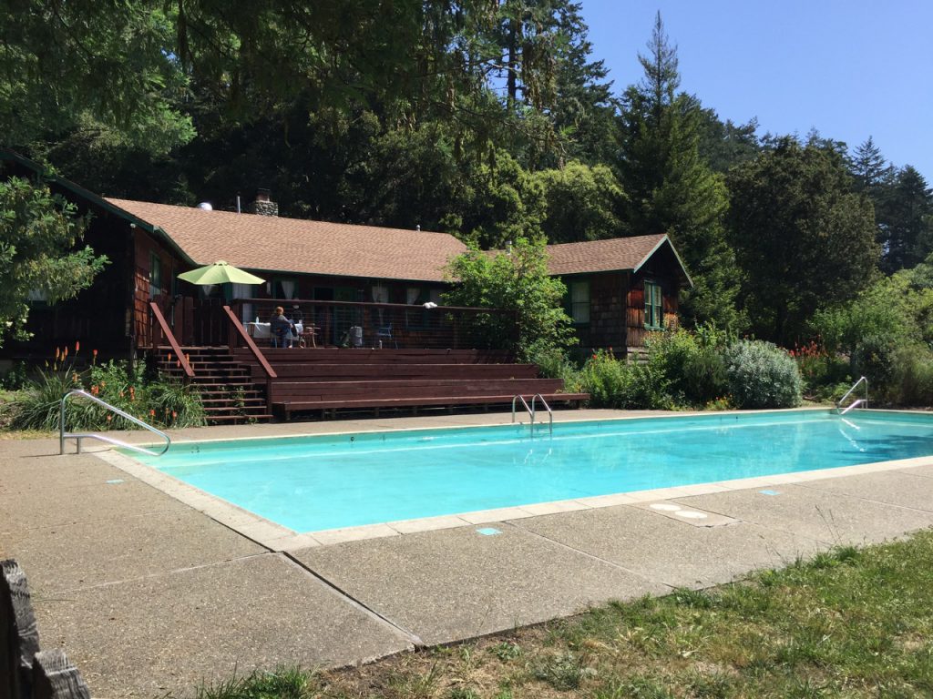 view of the writing retreat center porch and pool